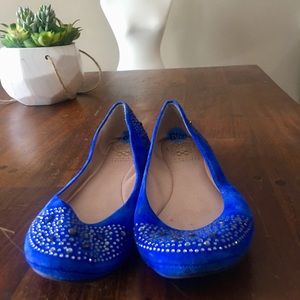 Vince Camuto Royal Blue Suede Rhinestone Flats
